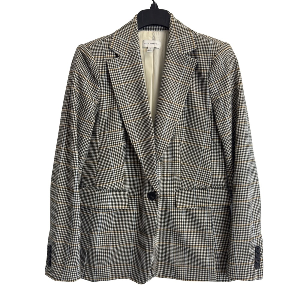 Free Assembly Womens S Glen Plaid Single Button Blazer Black White check Jacket